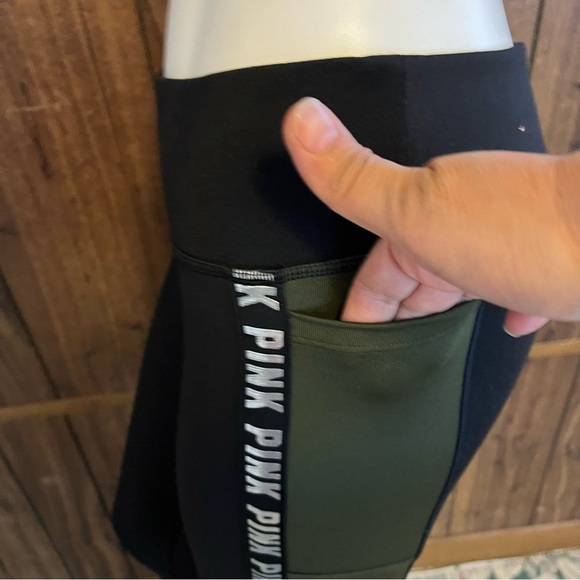 Victoria's Secret PINK Cozy Black Green With Pockets Stretch Ankle Leggings Sz S - Picture 2 of 8